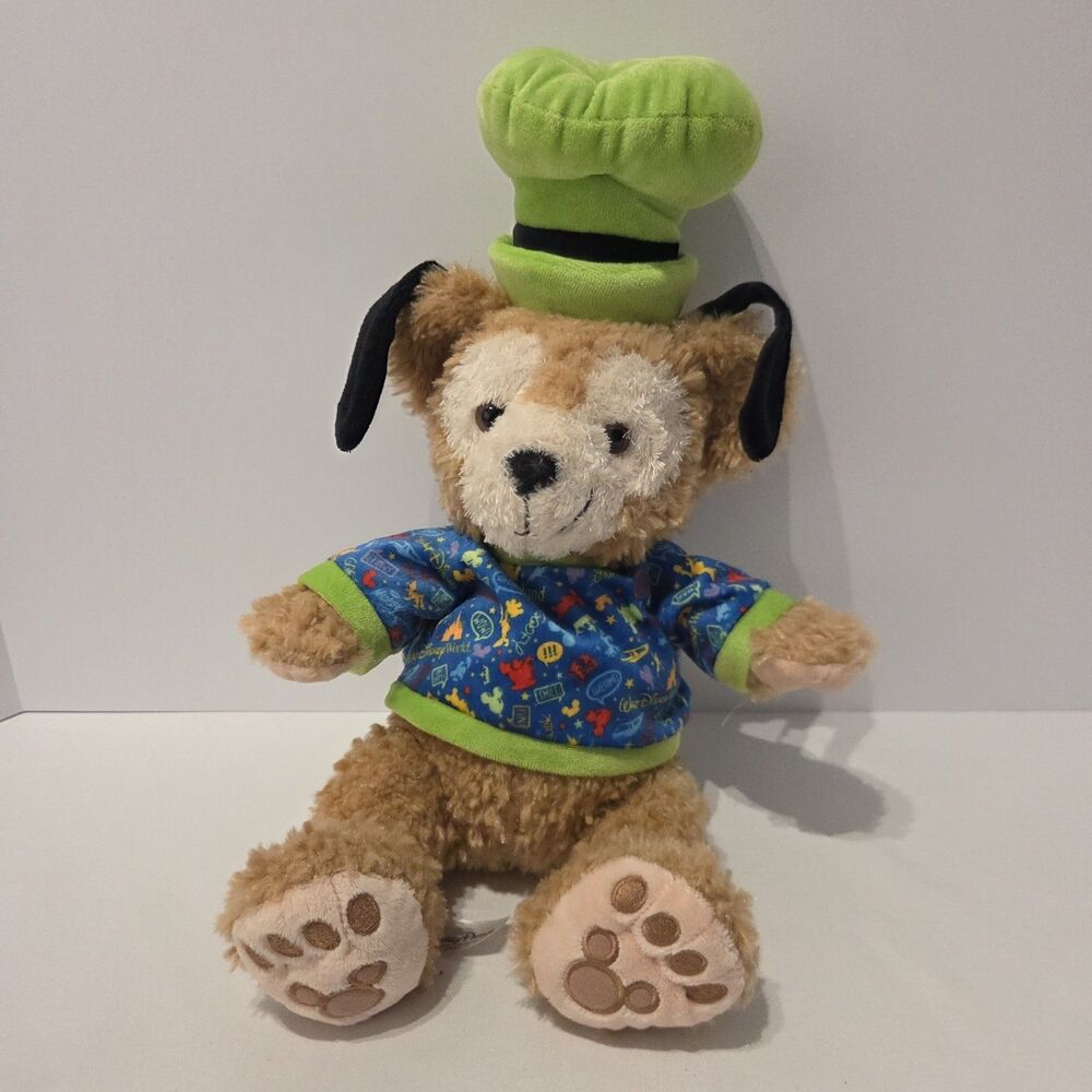 Duffy Plush Bear in Green Goofy Ear Hat & Blue Disneyland Shirt 15" Disney Parks